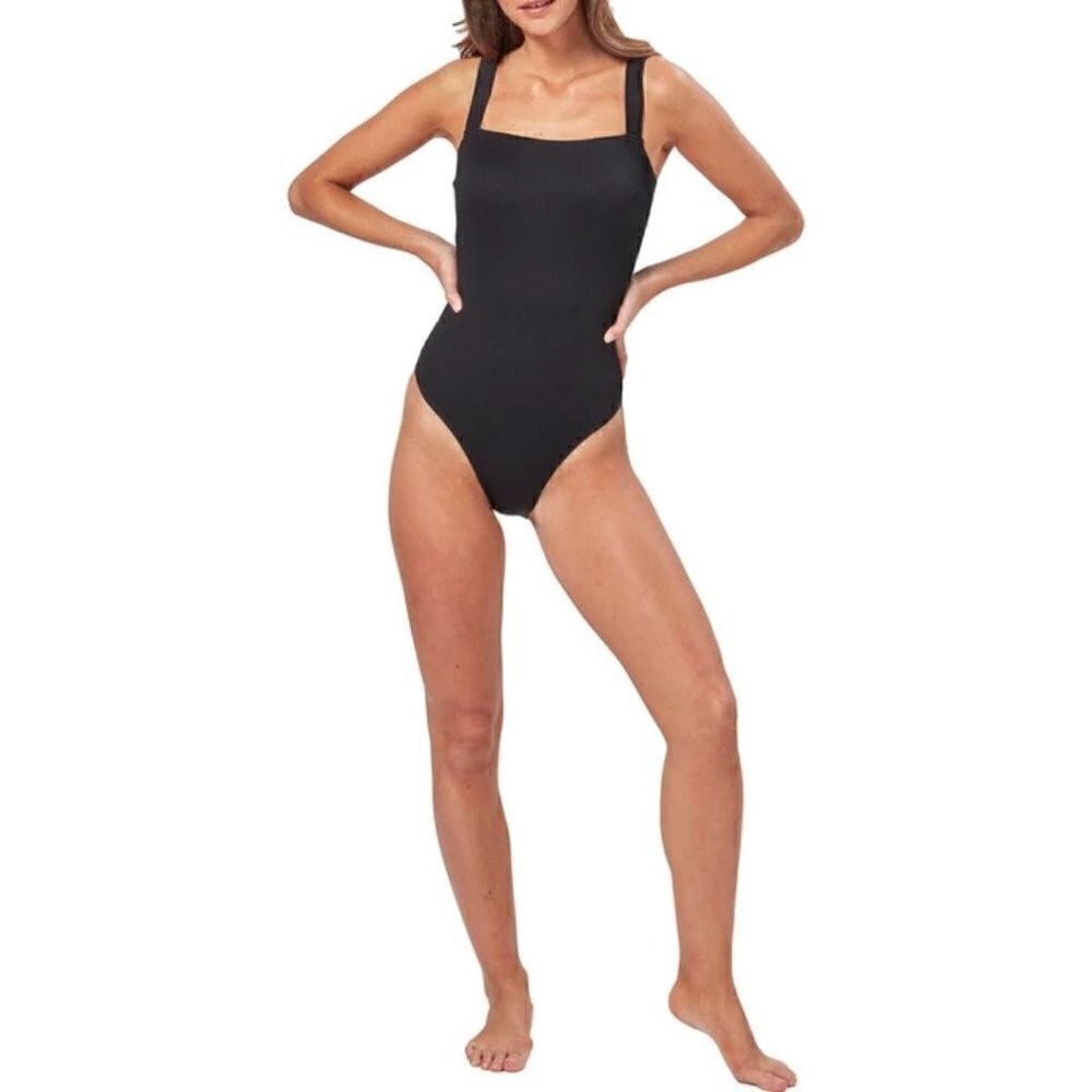 CHARLIE HOLIDAY Miami Black Ribbed High Cut One Piece Swimsuit Small